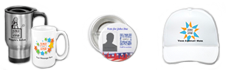 QR codes on promotional items including mugs, buttons and hats QR codes on mugs hats and buttons