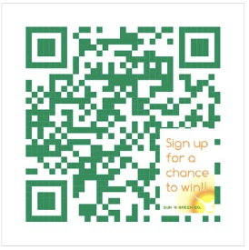 Custom QR Code – call-to-action example with text in the bottom right Image of a Custom QR Code with call to action text “Sign up for a chance to win” in the bottom right