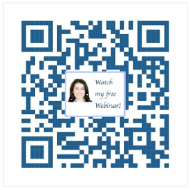 Custom QR Code – preview example with headshot and text in the center Image of a Custom QR Code with headshot preview and the call-to-action text “Watch My Webinar” in the center