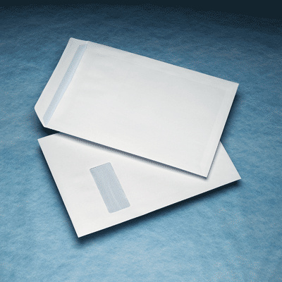 250 C4 324x229mm 40x105mm Window 24Left 213Up White 100gsm Self Seal Pocket Envelopes (opens on the short side)